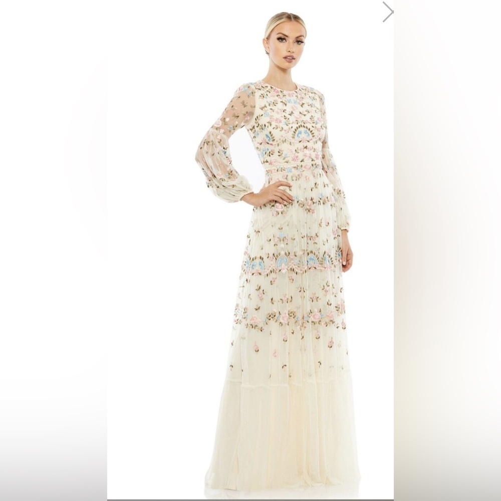 Mac Duggal 35111 Bishop Sleeve Embroidered Dress